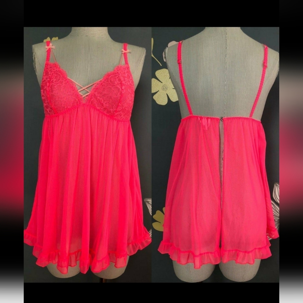 Victoria's Secret Neon Pink Babydoll Dress, Hot Pink Vintage Y2K Babydoll, S